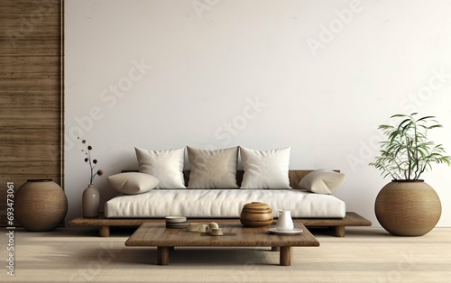 Home mockup living room in Japandi