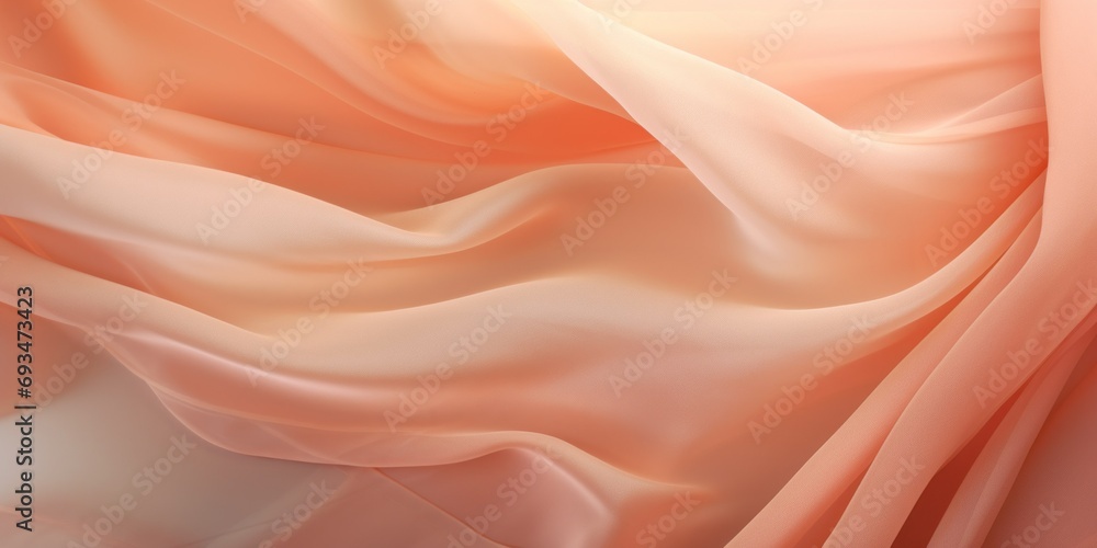 Close-up of abstract background flying fabric veil pastel peach fuzz color. The trend of 2024. Close-up of abstract background flying fabric veil pastel peach fuzz color. The trend of 2024.