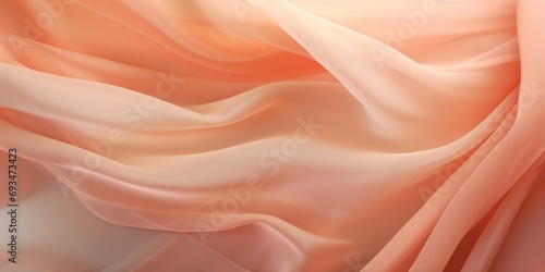 Close-up of abstract background flying fabric veil pastel peach fuzz color. The trend of 2024.