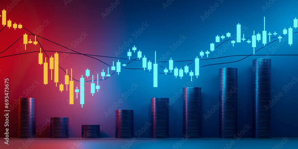 Fototapeta premium Stock price chart graph background showing stock prices stopping falling and turning around, 3d rendering