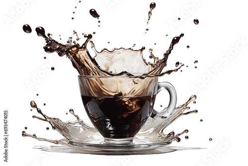 A graphic resource featuring a coffee cup overflowing with splashes, available in PNG format photo