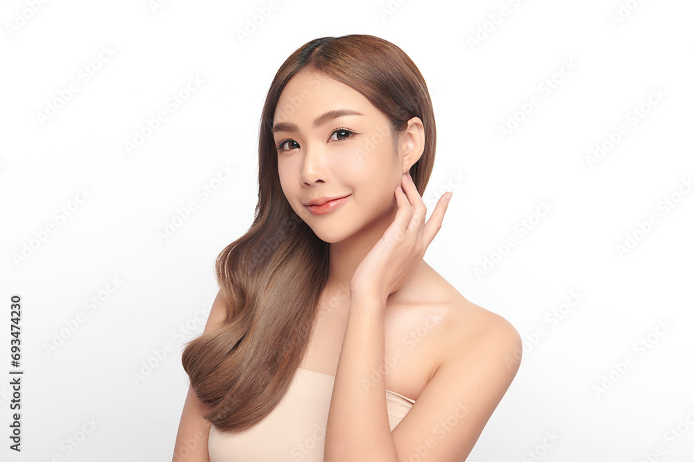 Beautiful young asian woman with clean fresh skin on white background, Face care, Facial treatment, Cosmetology, beauty and spa, Asian women portrait. Beautiful young asian woman with clean fresh skin on white background, Face care, Facial treatment, Cosmetology, beauty and spa, Asian women portrait.