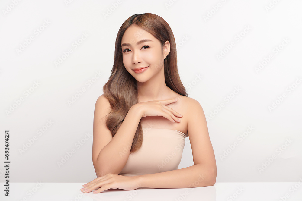 Beautiful young asian woman with clean fresh skin on white background, Face care, Facial treatment, Cosmetology, beauty and spa, Asian women portrait. Beautiful young asian woman with clean fresh skin on white background, Face care, Facial treatment, Cosmetology, beauty and spa, Asian women portrait.