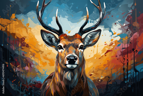 Bright and Colorful A Fauvism Style of a Deer, Generative Ai