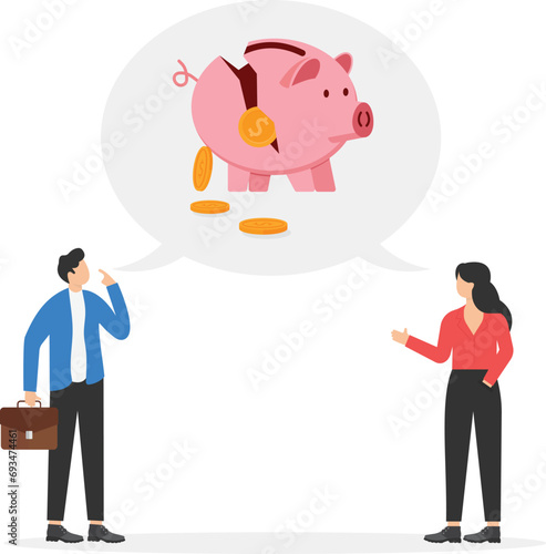 Inefficient deposit. Financial crisis. Business people and colleagues' ideas are not the same. Flat vector illustration

