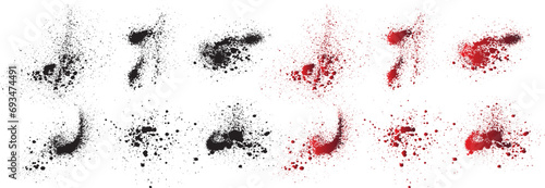 Black blood terror paint vector splash background. Horror red blood splatter vector set