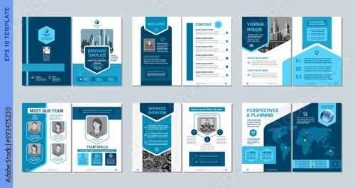 Brochure creative design. Multipurpose universal template, include cover, back and inside pages. Trendy minimalist flat geometric design. Vertical a4 format.