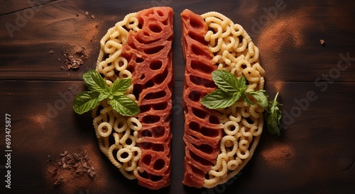 Pasta rolled and spaghetti concept into a brain shape photo
