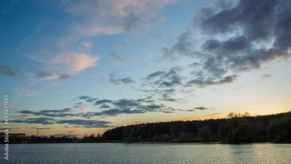 Beautiful sky during sunset, river, time laps Beautiful sky during sunset, river, time laps