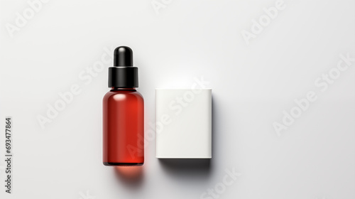 Single Red Serum Bottle with White Box on Clean Background