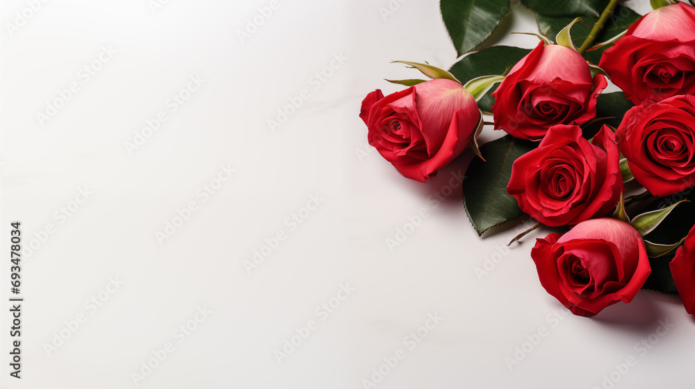 Fototapeta premium Elegant Red Roses on a Pristine White Background