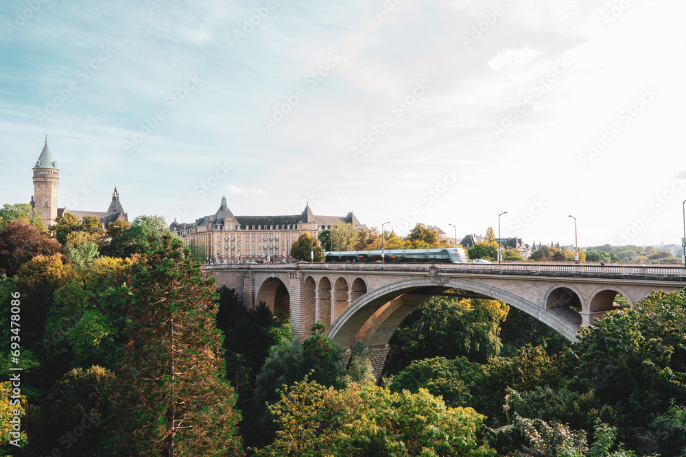 Naklejka premium Luxembourg, Luxembourg City in fall, Adolphe bridge