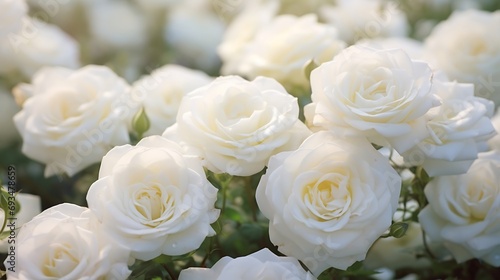 Beautiful white roses in the garden. Soft focus with shallow depth of field.