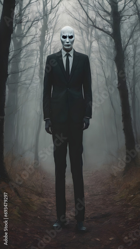 Spooky Slender Man: A Faceless, Creepy Figure in Business Clothes, Evoking Horror Vibes for Halloween