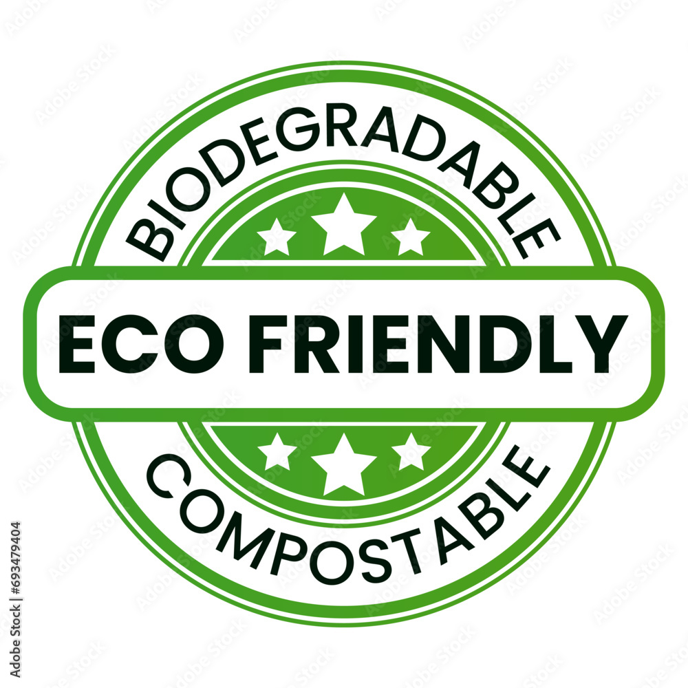 Green and Black Eco Friendly, Biodegradable, Compostable isolated stamp sticker vector illustration