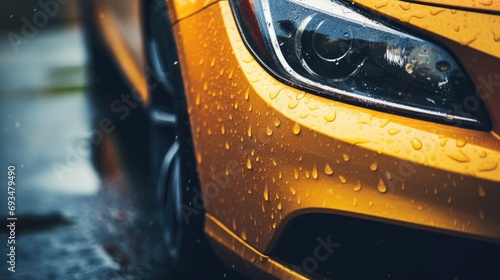 Car wet, A car in the rain the focus is on the tires, Close-up of car tires on wet, AI Generative