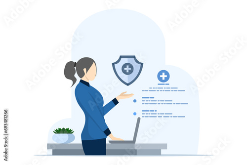 The healthcare concept is explained through engaging visuals on the themes of co-pays, coverage, and deductibles, featuring characters interacting with financial elements, flat vector illustrations.