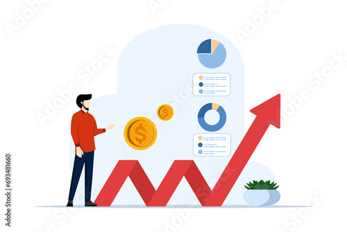 Business Optimization Concept, Professionals navigate financial growth, Cost reduction, simplified processes and increased profitability, Strategy in action, Flat vector illustration on background.