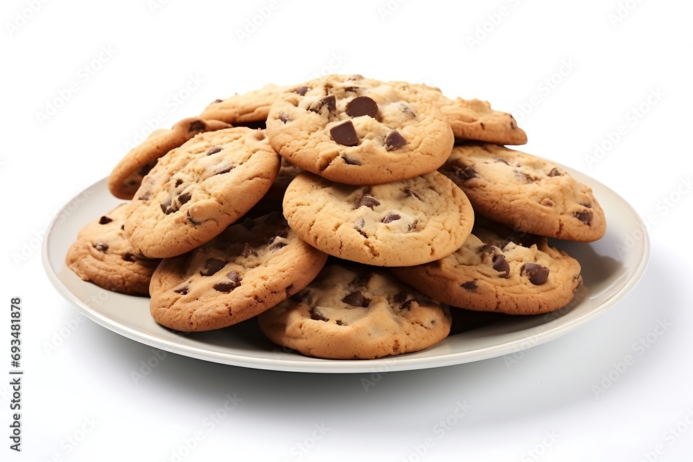 Chocolate chip cookies on a plate isolated on white background with clipping path Chocolate chip cookies on a plate isolated on white background with clipping path