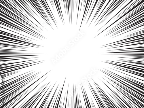 Manga comic explosion, motion or movement effect, vector background. Manga anime cartoon radial speed lines and abstract pattern for comic book burst, flash ray or explode bang action