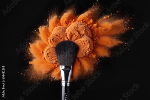 orange cloud powder makeup brush dark background