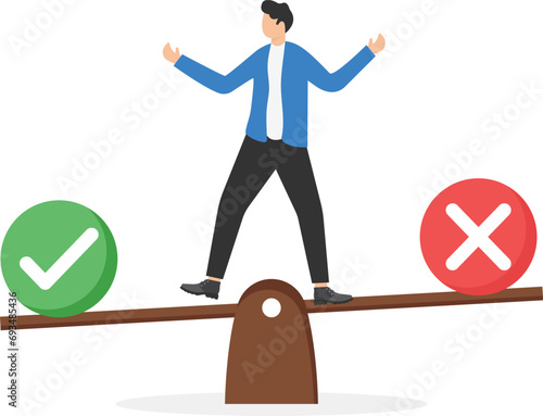 Control test, for and against, pros and cons. Decision making under uncertainty. Modern vector illustration in flat style

