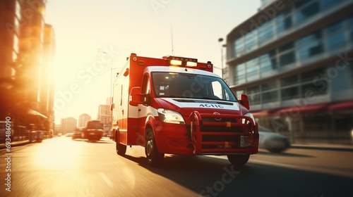 Emergency response  speeding ambulance on its way to attend urgent call on city street photo
