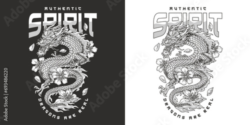 Authentic dragon spirit poster monochrome