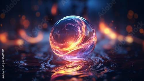 A glass ball with a swirl of fire inside illustration generated with AI