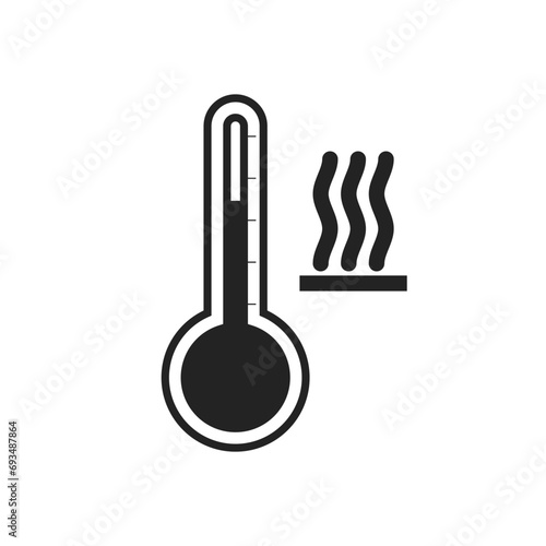 Isolated pictogram sign of high temperature with illustration of black thermometer and heat wave