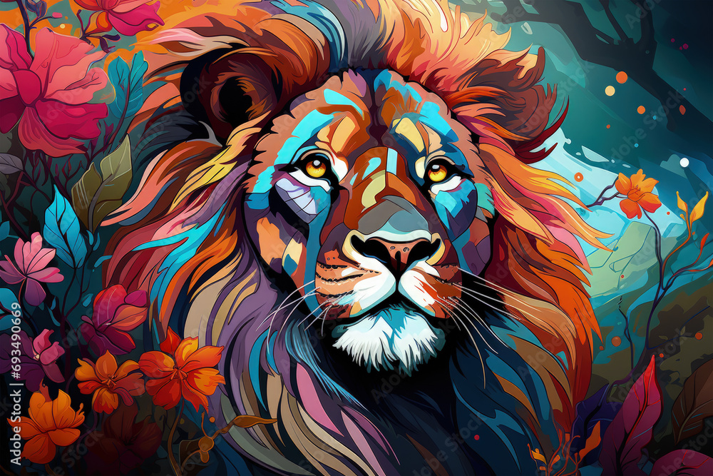 Bright and Colorful A Fauvism Style of a Lion, Generative Ai