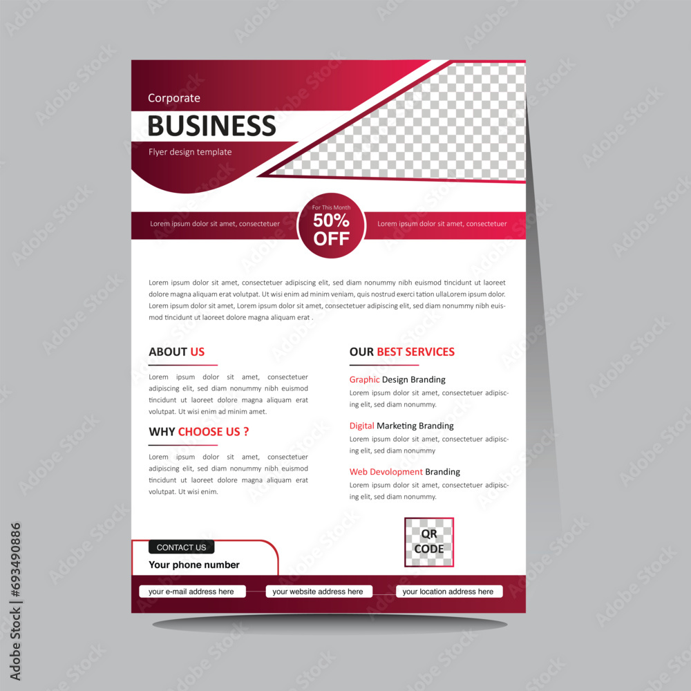 Corporate business flyer design template a4 size single page company business idea unique abstract  looking  vector eye catching  red color