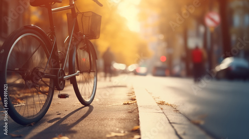 A morning bike ride through quiet streets, morning routine, blurred background, with copy space © Катерина Євтехова