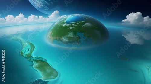 Latest world water day banner background. Astronomy Meets the Earth's Atmosphere on a Beach with a Blue Sky and Clouds. In the water-saving idea, the cleanest drinking water is used.