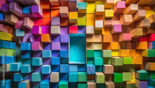 abstract background with squares  Explore the vibrancy of creativity with a background of wooden blocks arranged in a spectrum of colors  an ode to creative brilliance