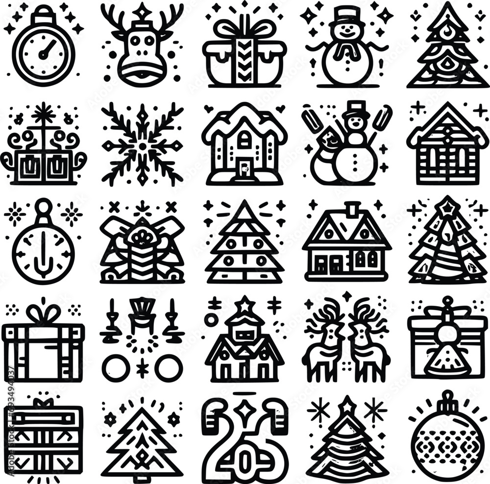 Set of  AI Generative Christmas and Holiday Editable Icons Collections. EPS10
