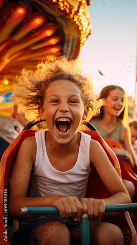 Joyful Kids Laughing on Amusement Park Ride