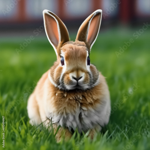 The Easter bunny sits in the grass. © irina1791