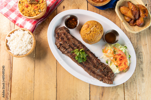 Grilled steak with Mofongo and side salad