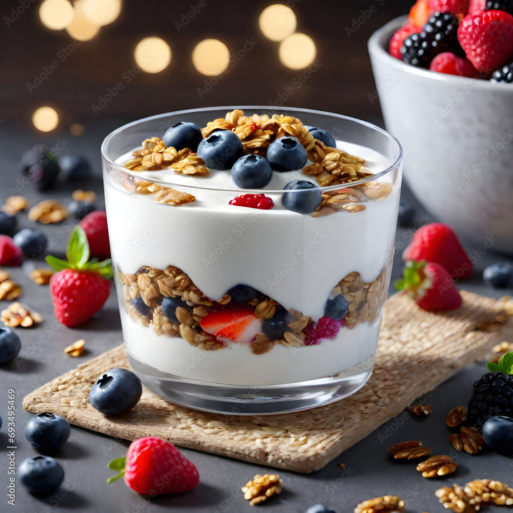 Layer yogurt with granola and fresh berries for a delicious and visually appealing treat. Layer yogurt with granola and fresh berries for a delicious and visually appealing treat.
