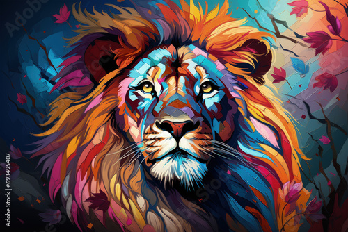 Bright and Colorful A Fauvism Style of a Lion, Generative Ai © sukumarbd4