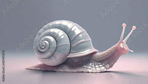 Snail on a monochrome gray background gray 3D render