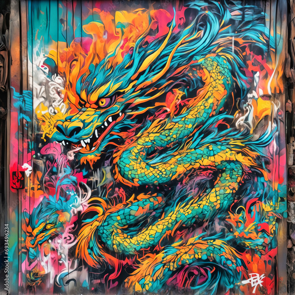 Chinese Dragon Graffiti Poster