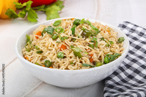 Indian vegetarian cuisine rice with vegetables