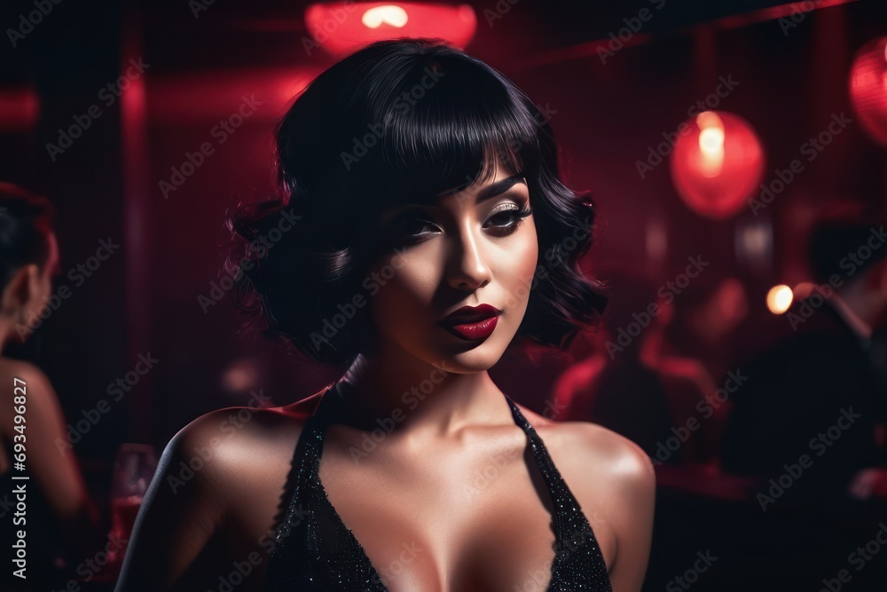 Seductive sexy lady at club, cabaret style, dark muted cinematic colors. Generative AI Seductive sexy lady at club, cabaret style, dark muted cinematic colors. Generative AI