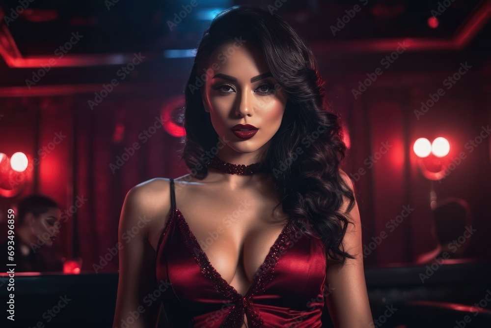 Seductive sexy lady at club, cabaret style, dark muted cinematic colors. Generative AI Seductive sexy lady at club, cabaret style, dark muted cinematic colors. Generative AI