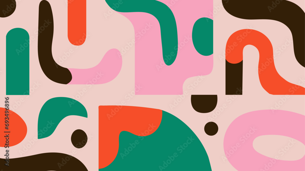 Modern geometric bold pattern background. Bauhaus inspired minimalist primitive hand drawn elements, brutalism simple shapes, colorful doodle object. Vector illustration