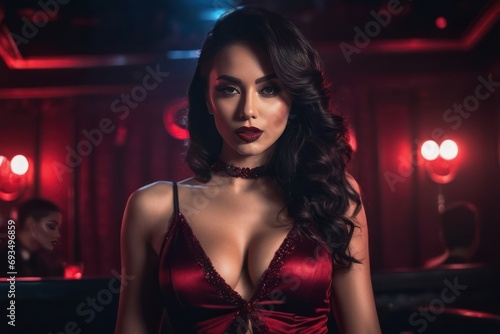 Seductive sexy lady at club  cabaret style  dark muted cinematic colors. Generative AI