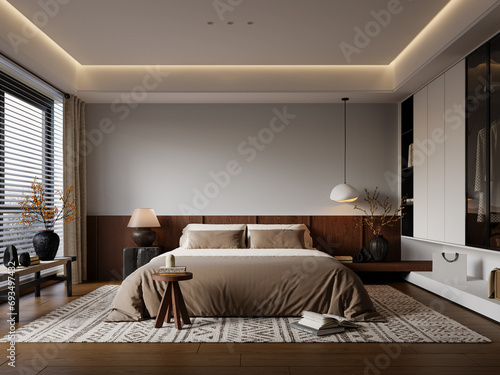 Wabi Sabi Interior Bedroom Wallpaper Mockup © JP_3D