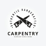 Saw carpentry silhouette symbol icon vector. Woodworking retro vintage logo vector illustration design